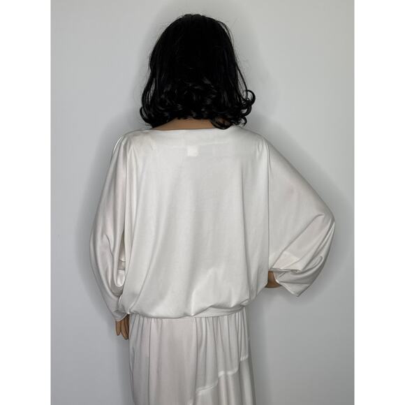 Vintage 1980s Riccardo White Batwing Dress Sequin Geometric Design medium - Picture 10 of 16